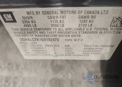 2016 Chevrolet Equinox Lt from USA, damaged, VIN 2GNALCEK1G6182470